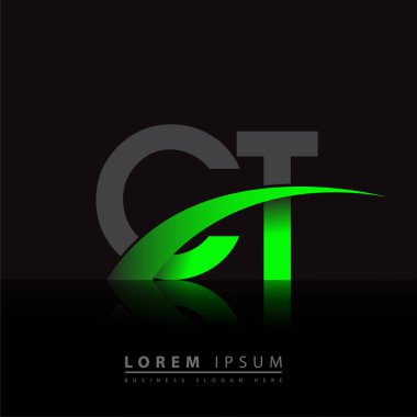 İlk harf CT logotype şirketi ismi yeşil ve siyah Swoosh tasarımı. iş ve şirket kimliği için vektör logosu.