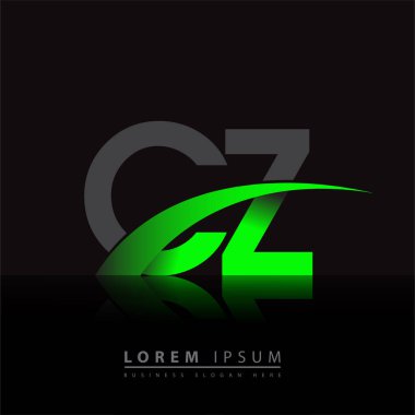 İlk harf CZ logotype şirket adı yeşil ve siyah swoosh tasarımı. iş ve şirket kimliği için vektör logosu.