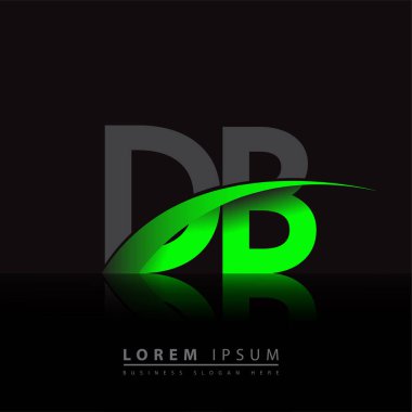 İlk harf DB logotype şirket adı yeşil ve siyah Swoosh tasarımı. iş ve şirket kimliği için vektör logosu.
