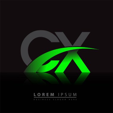 İlk harf CX logotype şirketi ismi yeşil ve siyah Swoosh tasarımı. iş ve şirket kimliği için vektör logosu.