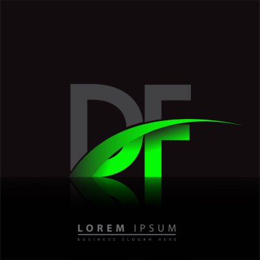 İlk harf DF logotype şirket adı yeşil ve siyah swoosh tasarımı. iş ve şirket kimliği için vektör logosu.