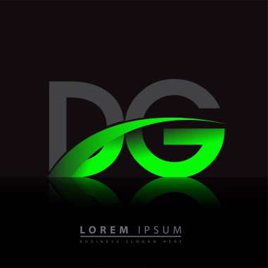 İlk harf DG logotype şirket adı yeşil ve siyah swoosh tasarımı. iş ve şirket kimliği için vektör logosu.