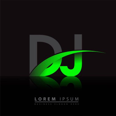 İlk harf DJ logotype şirketi ismi yeşil ve siyah Swoosh tasarımı. iş ve şirket kimliği için vektör logosu.