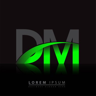 İlk harf DM logotype şirket adı yeşil ve siyah swoosh tasarımı. iş ve şirket kimliği için vektör logosu.