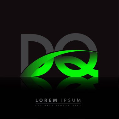 İlk harf DQ logotype şirketi ismi yeşil ve siyah Swoosh tasarımı. iş ve şirket kimliği için vektör logosu.
