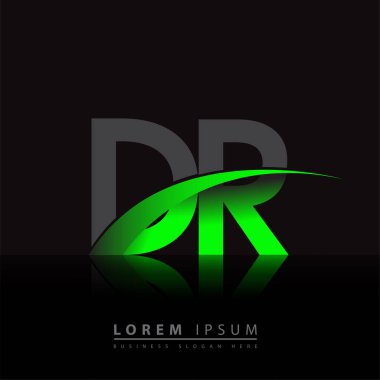 İlk harf DR logotype şirket adı yeşil ve siyah swoosh tasarımı. iş ve şirket kimliği için vektör logosu.