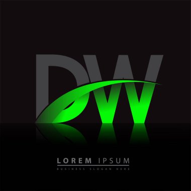 İlk harf DW logotype şirketi ismi yeşil ve siyah Swoosh tasarımı. iş ve şirket kimliği için vektör logosu.