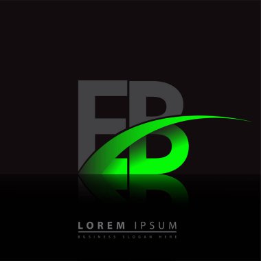 İlk harf EB logotype şirket adı yeşil ve siyah swoosh tasarımı. iş ve şirket kimliği için vektör logosu.
