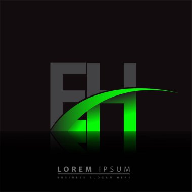 İlk harf: EH logotype şirketi ismi: Renkli yeşil ve siyah Swoosh tasarımı. iş ve şirket kimliği için vektör logosu.