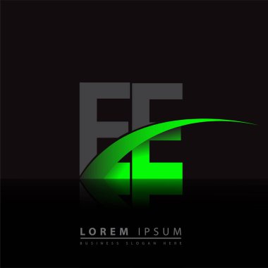 İlk harf: EE logotype şirketi adı: Renkli yeşil ve siyah Swoosh tasarımı. iş ve şirket kimliği için vektör logosu.