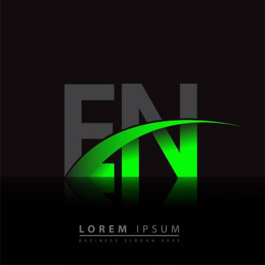 İlk harf EN logotype şirket ismi yeşil ve siyah Swoosh tasarımı. iş ve şirket kimliği için vektör logosu.
