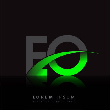 İlk harf EO logotype şirketi ismi yeşil ve siyah Swoosh tasarımı. iş ve şirket kimliği için vektör logosu.