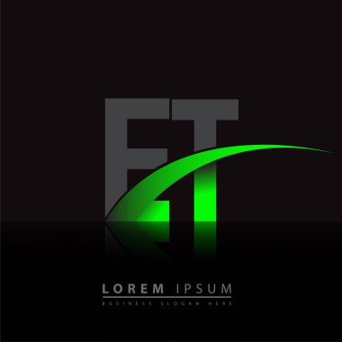 İlk harf ET logotype şirketi ismi yeşil ve siyah Swoosh tasarımı. iş ve şirket kimliği için vektör logosu.