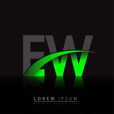 İlk harf EW logotype şirketinin adı yeşil ve siyah Swoosh tasarımı. iş ve şirket kimliği için vektör logosu.