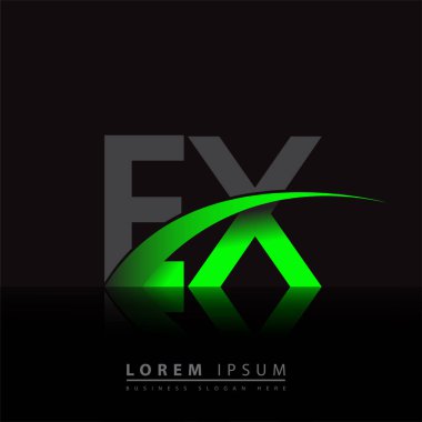İlk harf: EX logotype şirketi adı: Renkli yeşil ve siyah Swoosh tasarımı. iş ve şirket kimliği için vektör logosu.