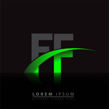 İlk harf FF logotype şirketinin adı: Renkli yeşil ve siyah Swoosh tasarımı. iş ve şirket kimliği için vektör logosu.