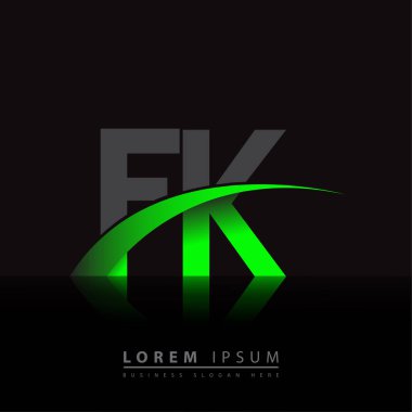 İlk harf FK logotype şirketi ismi yeşil ve siyah Swoosh tasarımı. iş ve şirket kimliği için vektör logosu.