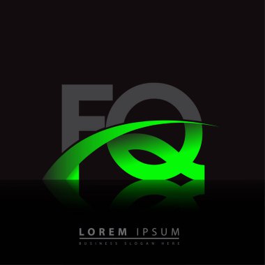 İlk harf FQ logotype şirketi ismi yeşil ve siyah Swoosh tasarımı. iş ve şirket kimliği için vektör logosu.