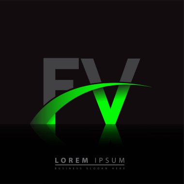 İlk harf FV logotype şirketi ismi yeşil ve siyah Swoosh tasarımı. iş ve şirket kimliği için vektör logosu.