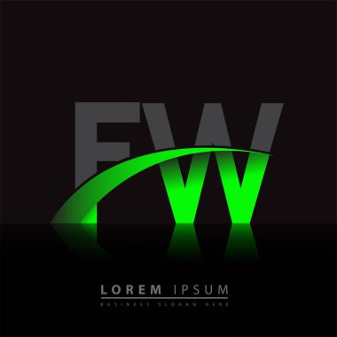İlk harf FW logotype şirketi ismi yeşil ve siyah Swoosh tasarımı. iş ve şirket kimliği için vektör logosu.