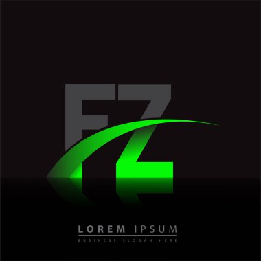 İlk harf FZ logotype şirketi ismi yeşil ve siyah Swoosh tasarımı. iş ve şirket kimliği için vektör logosu.