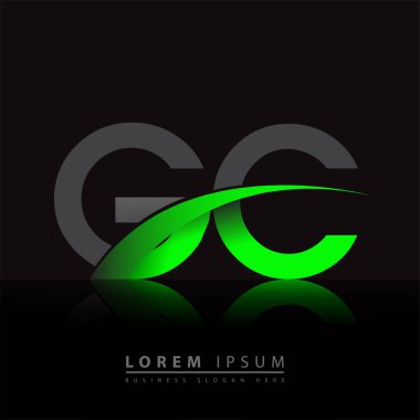 İlk harf GC logotype şirket adı yeşil ve siyah swoosh tasarımı. iş ve şirket kimliği için vektör logosu.
