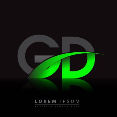 İlk harf GD logotype şirketi ismi yeşil ve siyah Swoosh tasarımı. iş ve şirket kimliği için vektör logosu.