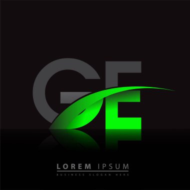 GE logotype şirketinin ilk harfi. Renkli yeşil ve siyah Swoosh tasarımı. iş ve şirket kimliği için vektör logosu.
