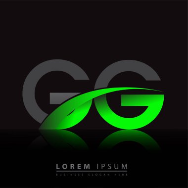İlk harf GG logotype şirketinin adı yeşil ve siyah Swoosh tasarımı. iş ve şirket kimliği için vektör logosu.