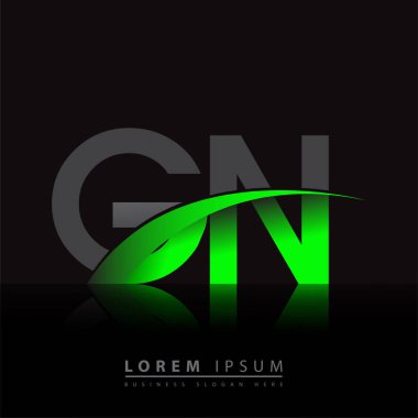 İlk harf GN logotype şirketi ismi yeşil ve siyah Swoosh tasarımı. iş ve şirket kimliği için vektör logosu.