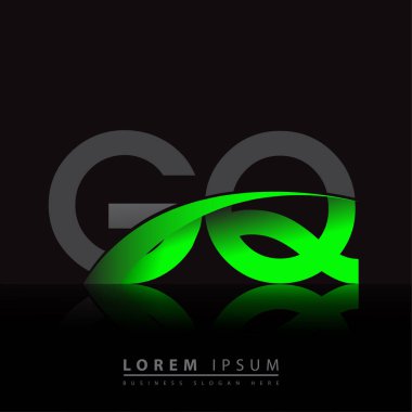 İlk harf GQ logotype şirketi ismi yeşil ve siyah Swoosh tasarımı. iş ve şirket kimliği için vektör logosu.