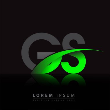 İlk harf GS logotype şirketinin adı: Renkli yeşil ve siyah Swoosh tasarımı. iş ve şirket kimliği için vektör logosu.