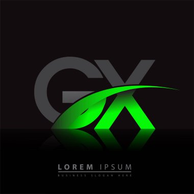 İlk harf GX logotype şirketi ismi yeşil ve siyah Swoosh tasarımı. iş ve şirket kimliği için vektör logosu.