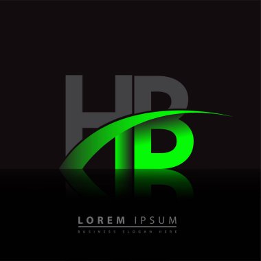 İlk harf HB logotype şirketi ismi yeşil ve siyah Swoosh tasarımı. iş ve şirket kimliği için vektör logosu.