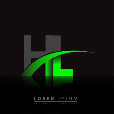 İlk harf HL logotype şirketi adı yeşil ve siyah Swoosh tasarımı. iş ve şirket kimliği için vektör logosu.