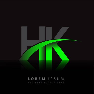 İlk harf HK logotype şirketi ismi yeşil ve siyah swoosh tasarımı. iş ve şirket kimliği için vektör logosu.
