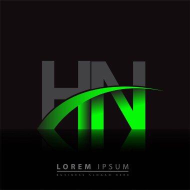 İlk harf HN logotype şirketinin adı yeşil ve siyah Swoosh tasarımı. iş ve şirket kimliği için vektör logosu.