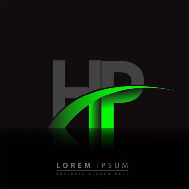 İlk harf HP logotype şirketi ismi yeşil ve siyah Swoosh tasarımı. iş ve şirket kimliği için vektör logosu.