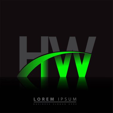 İlk harf HW logotype şirketi ismi yeşil ve siyah Swoosh tasarımı. iş ve şirket kimliği için vektör logosu.