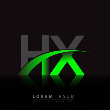 İlk harf HX logotype şirketi ismi yeşil ve siyah Swoosh tasarımı. iş ve şirket kimliği için vektör logosu.