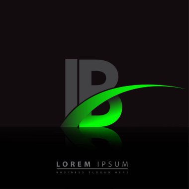 İlk harf IB logotype şirket adı yeşil ve siyah swoosh tasarımı. iş ve şirket kimliği için vektör logosu.
