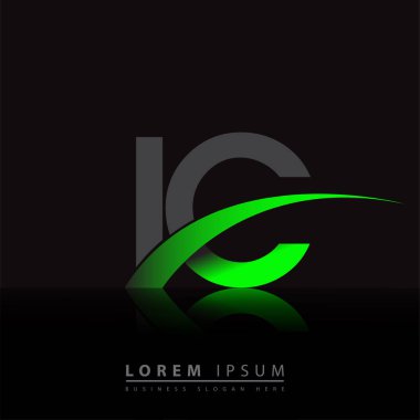 İlk harf IC logotype şirketi ismi yeşil ve siyah Swoosh tasarımı. iş ve şirket kimliği için vektör logosu.