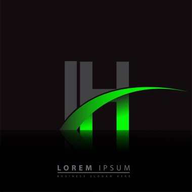 İlk harf IH logotype şirketi ismi yeşil ve siyah Swoosh tasarımı. iş ve şirket kimliği için vektör logosu.