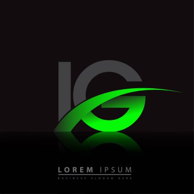 İlk harf IG logotype şirket adı yeşil ve siyah swoosh tasarımı. iş ve şirket kimliği için vektör logosu.