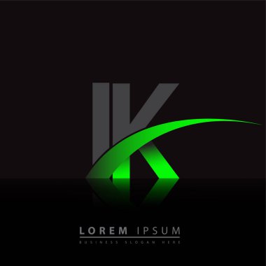İlk harf olarak IK logotype şirketi adı yeşil ve siyah swoosh tasarımı. iş ve şirket kimliği için vektör logosu.