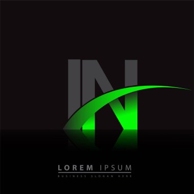 İlk harf In logotype şirketi adı: Renkli yeşil ve siyah Swoosh tasarımı. iş ve şirket kimliği için vektör logosu.