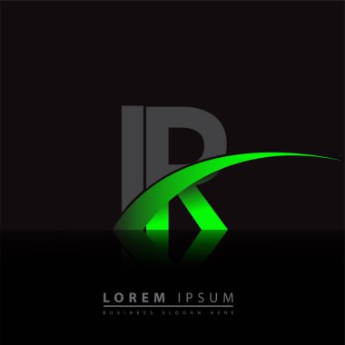 İlk harf IR logotype şirketi ismi yeşil ve siyah Swoosh tasarımı. iş ve şirket kimliği için vektör logosu.