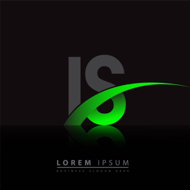 İlk harf logotype şirketi ismi. Renkli yeşil ve siyah Swoosh tasarımı. iş ve şirket kimliği için vektör logosu.