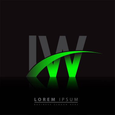 İlk harf IW logotype şirketinin adı yeşil ve siyah Swoosh tasarımı. iş ve şirket kimliği için vektör logosu.