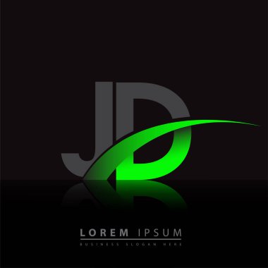 İlk harf JD logotype şirketinin adı yeşil ve siyah Swoosh tasarımı. iş ve şirket kimliği için vektör logosu.